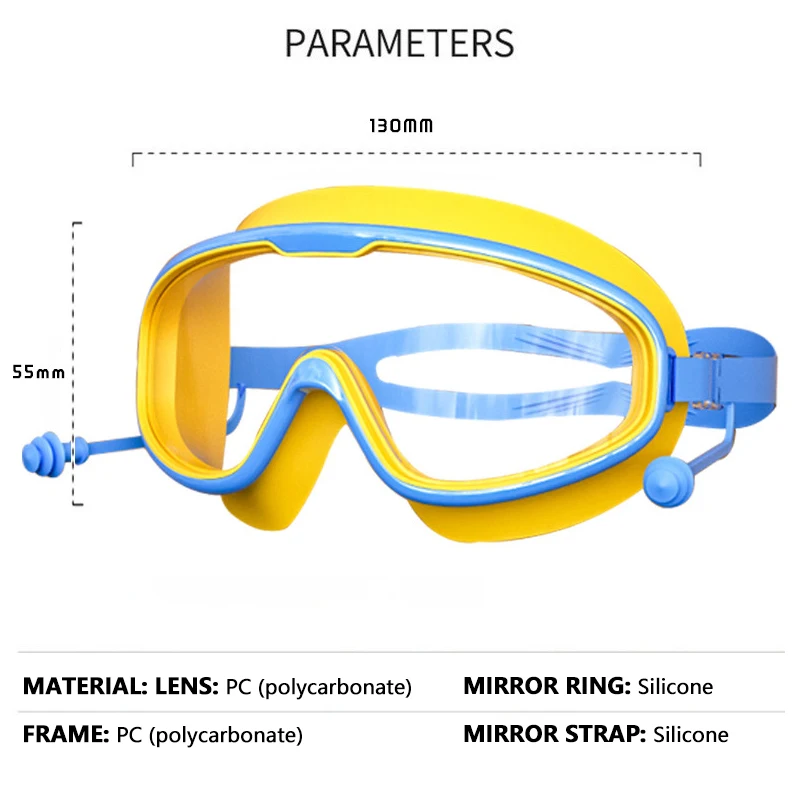 Swimming Glasses Waterproof Anti-fog HD Transparent Earplugs Kids Swimming Goggles Large FramePool Eyewear Swimming Accessories 6