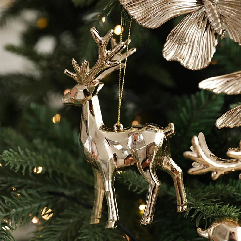 Christmas Gold Ornaments Elk Butterfly Angel Snowflake Plastic Pendants Xmas Tree Hanging Decoration for Home 2026 New Year Gift