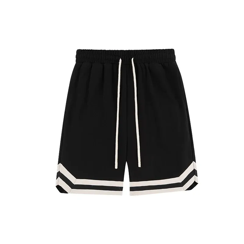 Women's Summer Solid Elastic High Waist Pockets Drawstring Bandage Stripe Sports Casual Trousers Preppy Style Elegant Shorts