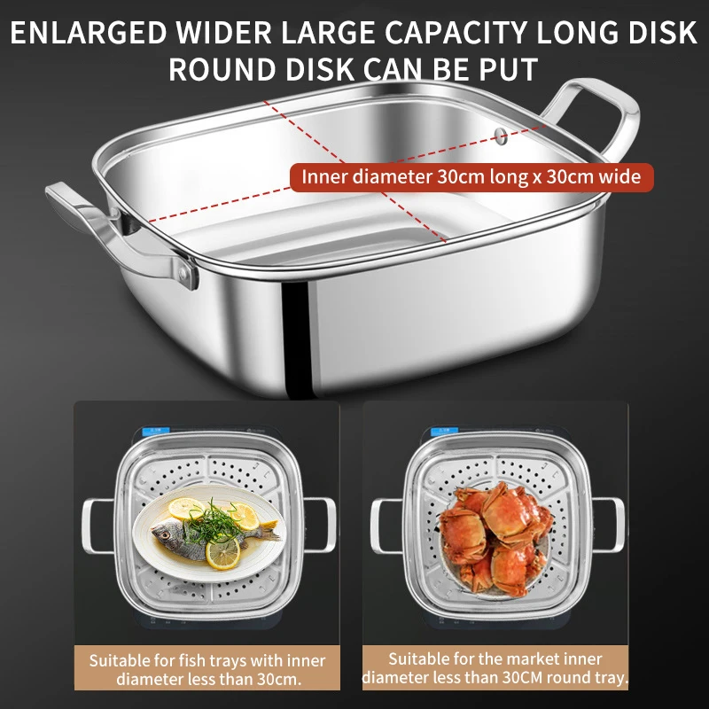 Square steamer household 316 stainless steel thickened double-layer three-layer steamer tray multifunctional gas electromagnetic 4