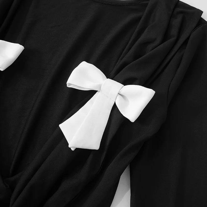 Black Tee Bow Backless Long Dress Women's Fashion High Waist Luxury Elegant Party Dress Gown Female Autumn Maxi Dress