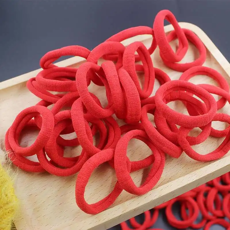 

50 Pcs/Lot Elastic Hair Bands Girls Hair Accessories Red Nylon Headband Kids Ponytail Holder Scrunchie Ornaments Hair Ties Gum