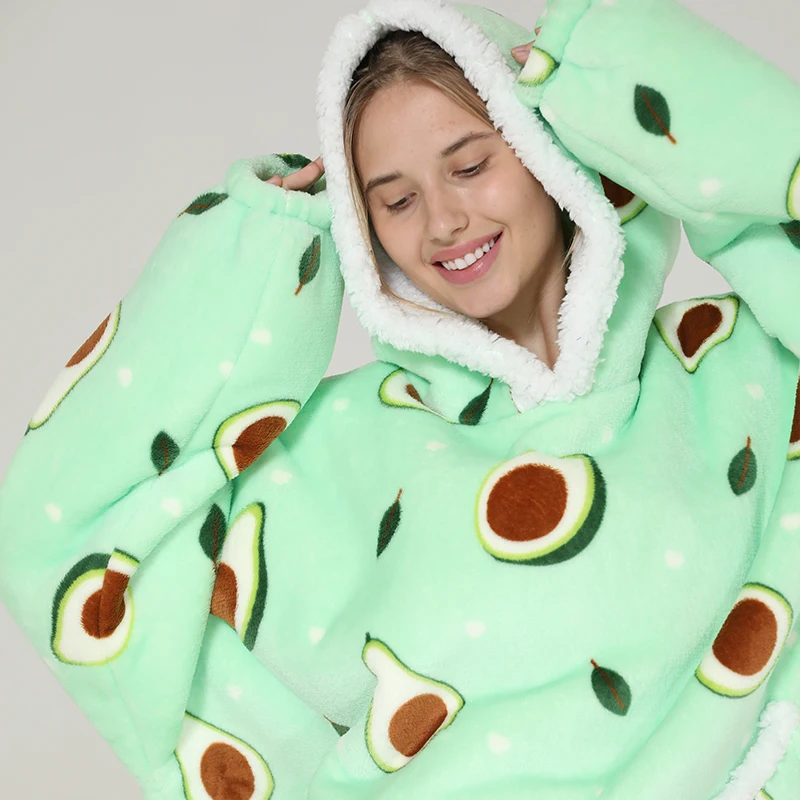 Oversized Family Matching Homewear Hoodie Plush Fleece Sherpa Blanket Girls Sleepwear ,if you need two Hoodie, please order two