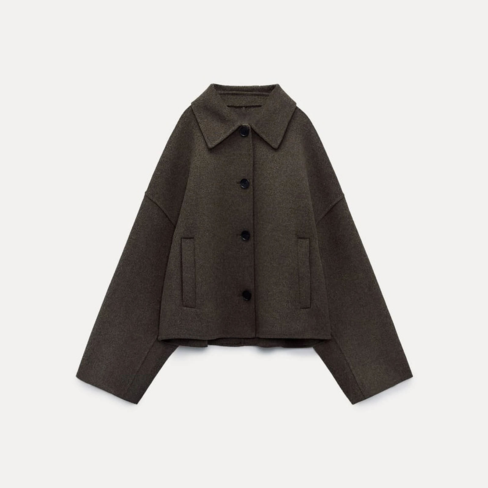 

2024 Autumn Winter Women Double Faced Wool Blend Jacket Lapel Collar Long Sleeved Coat Ladies Trendy Casual Streetwear Outerwear