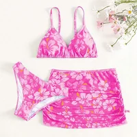 8-12Y Girls Bikini Swimsuit With Drawstring Beach Skirt Kids Swimsuit 3-piece Biquini Infantil Swimming Suit for Children 1