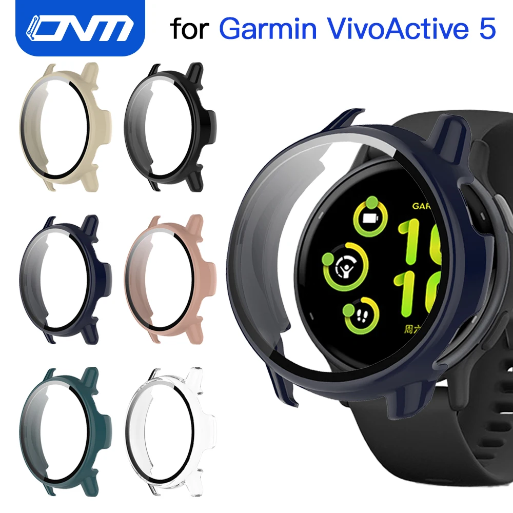 Case + Screen Protector for Garmin VivoActive 5 Tempered Glass Anti-scratch Film Bumper Protective Case Cover Accessories