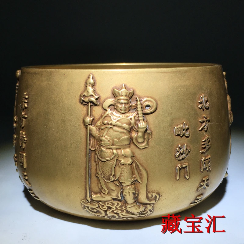

Folk pure brass relief, ancient year, four heavenly kings, rare fortune tank