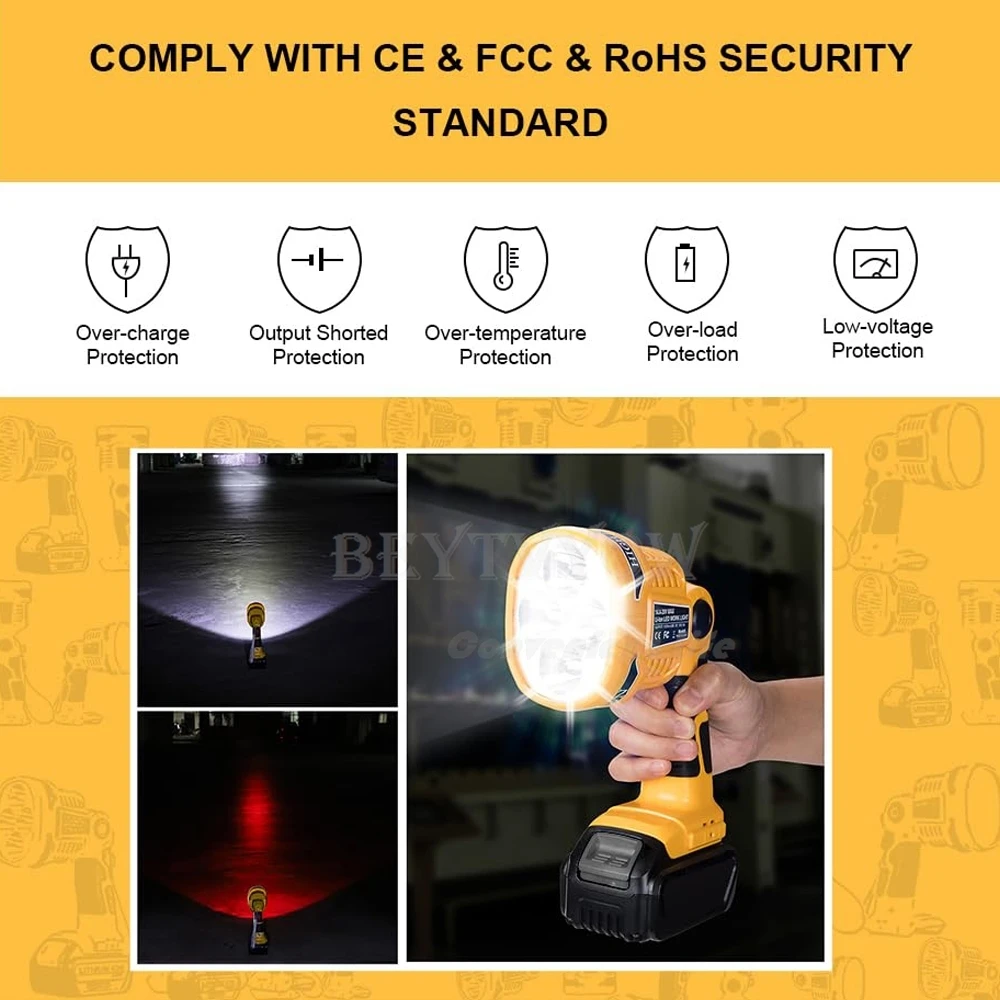 20V Light 12W 1120LM Spotlight Compatible with Dewalt Battery LED Work Light Cor
