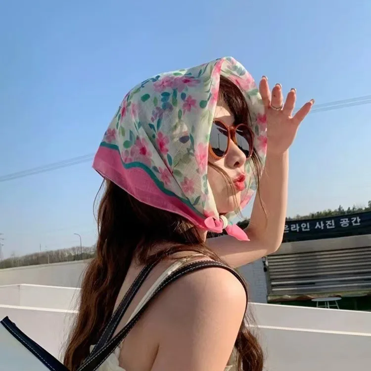 Laies Headband Print Scarf Women Korean College Girls Fashion Spring Autumn Elegant Neck Scarves