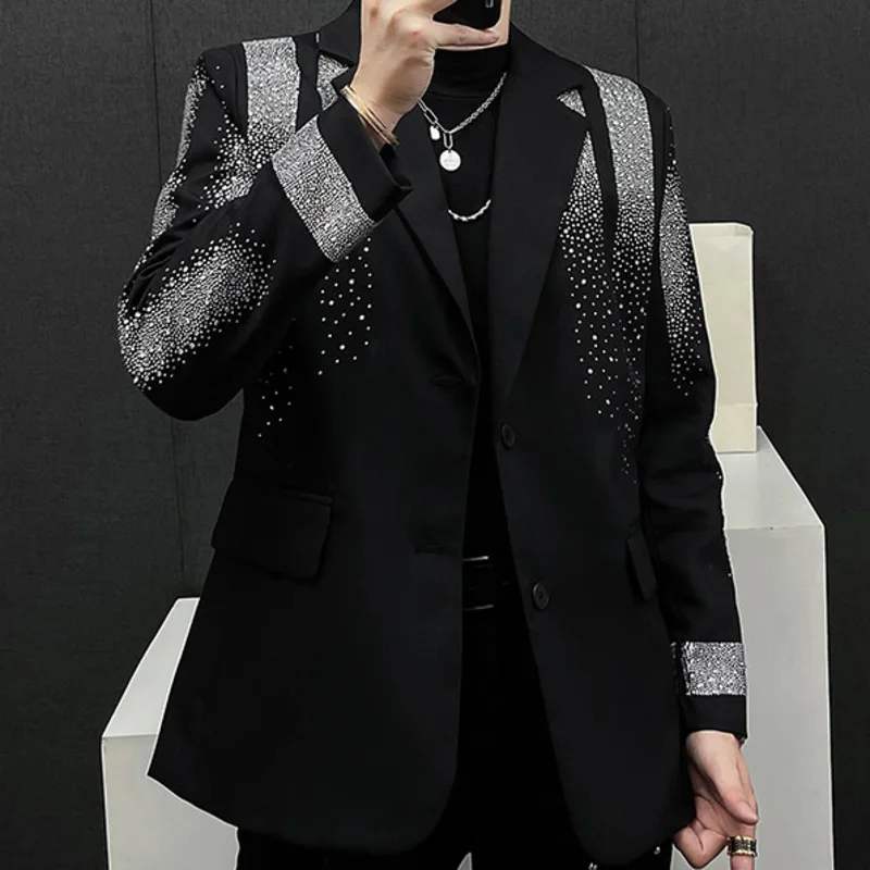 Men Blazer Diamond Punk Slim Suit Jacket