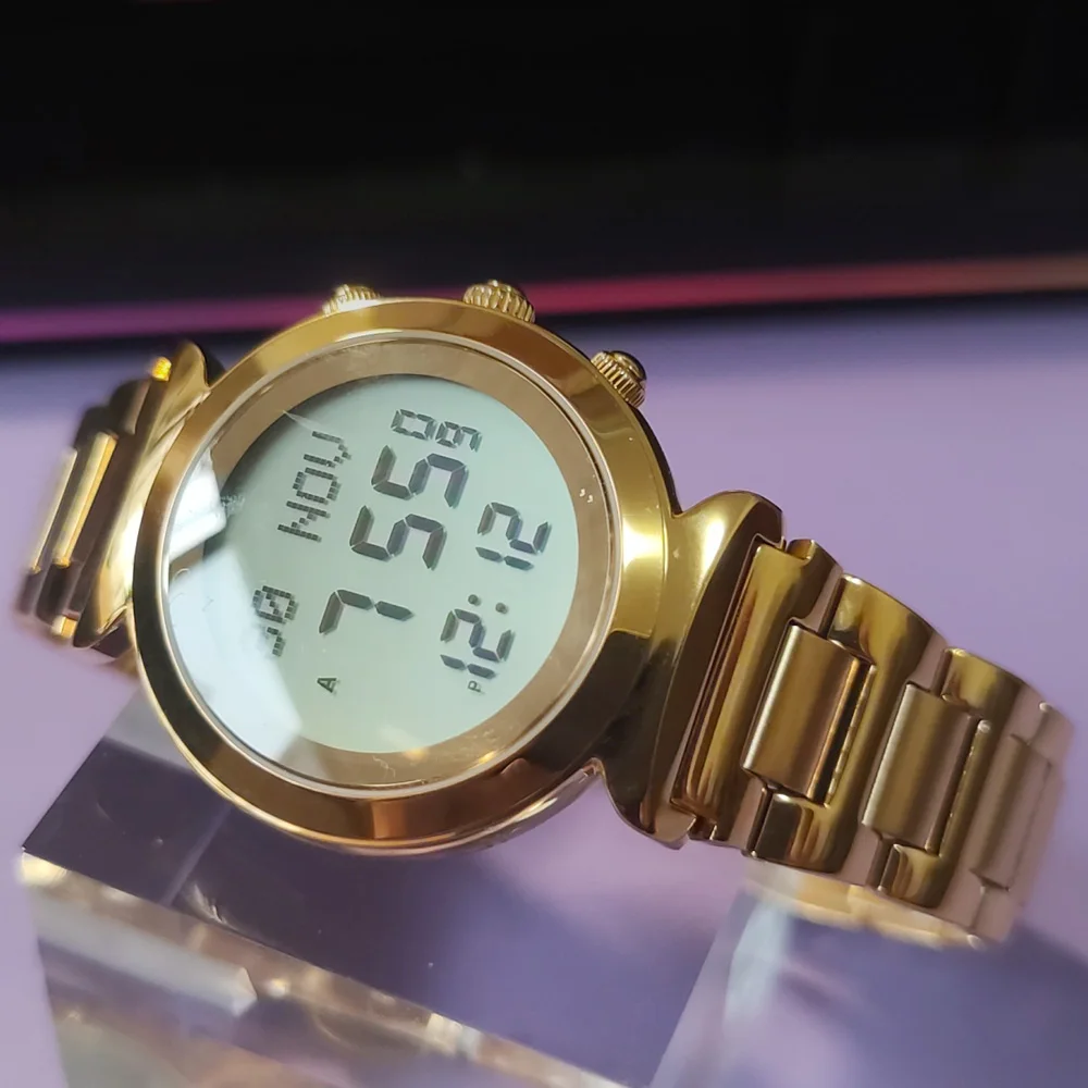 Muslim Lady Watch Al Harameen Fajr Time Wrist Clock with Qiblah