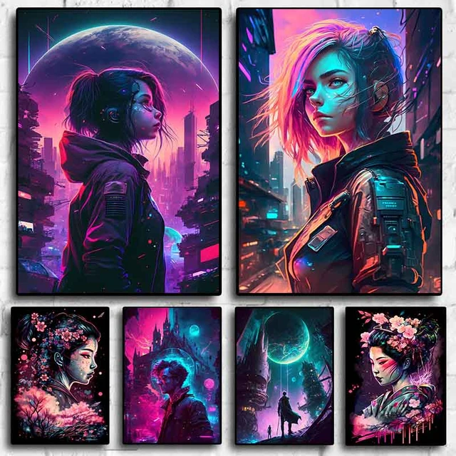 Cyberpunk Cartoon Anime Personagens Imagens 80s Retro Art Home Wall Decor  Para Sala Living Canvas Pintura Impressão Posters Presente - AliExpress