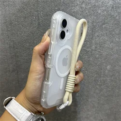 Luxury Armour Matte Shockproof Phone Case with Colorful Wrist Strap Lanyard - iPhone 14 (White)