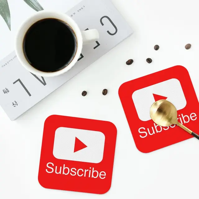 You Tube Feliratkozás A Lejátszás Gomb Videók Konyhai Placemats Vízálló Szigetelőszigetelő Csésze Kávé Szőnyegek Asztali Párnák