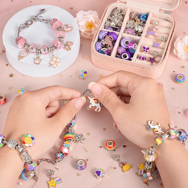 DIY Charm Bracelet Making Kit, 66Pcs Jewelry Kit for Teen Girls Pink Stuff  Craft Gifts for Birthday, Christmas, New Year - AliExpress