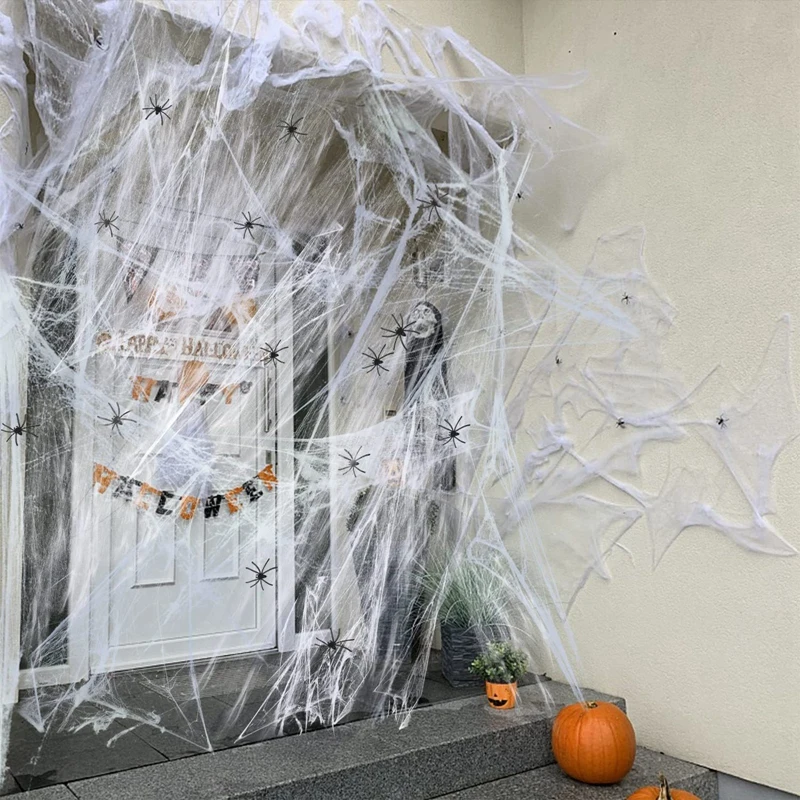 Déco Halloween Porte De Garage 7x16 Pieds - Araignée Géante Et Citrouille