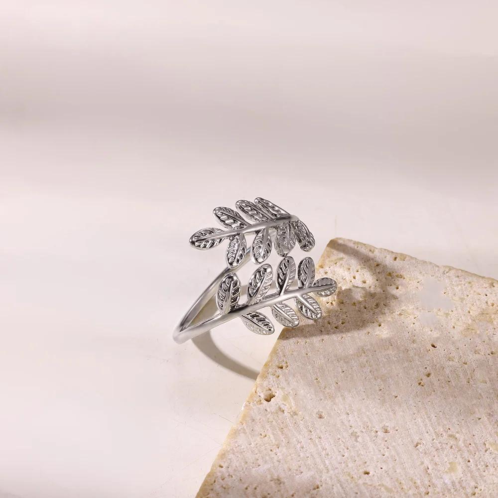 Retro Statement Ring Damen Edelstahl Ring Mit Blättermotiv_voghion.com
