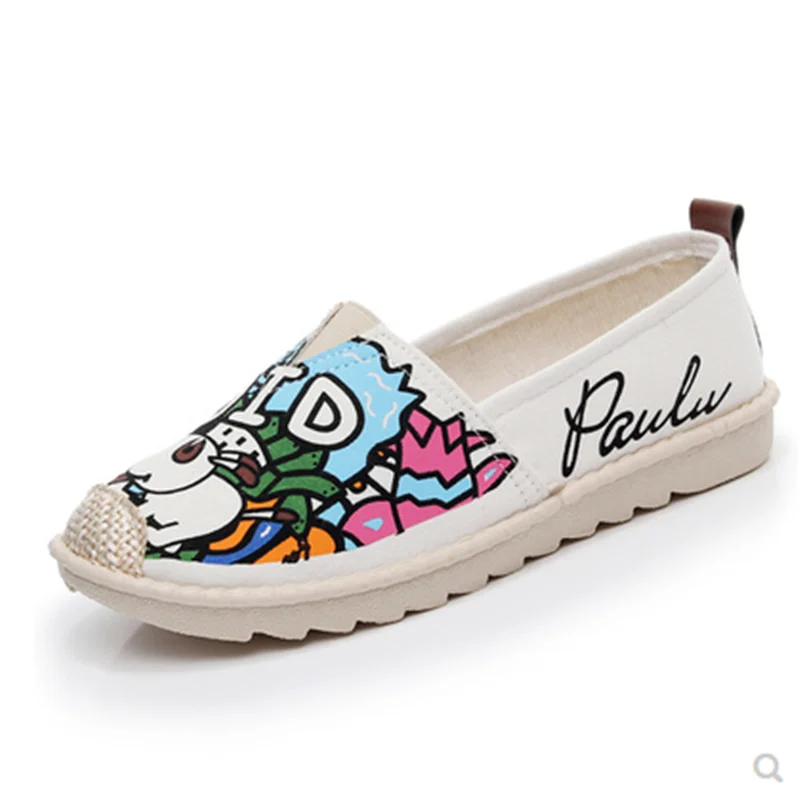 Women Cute Old Peking Cloth Canvas Shoes Round Toe Hemp Insole Embroidery Flowers Balerinas Daily Slip-Ons De Mujer Black 40 35