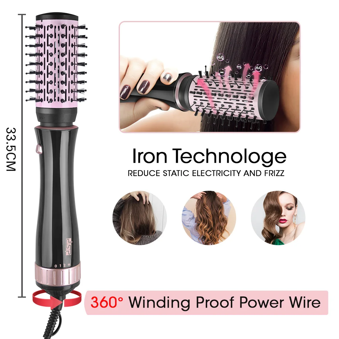 

Hair Dryer Brush Straight Hair Comb Set 7-In-1 Multi-Function Cold Hot Air Brush Iron Curler Professional Salon Hairdresser