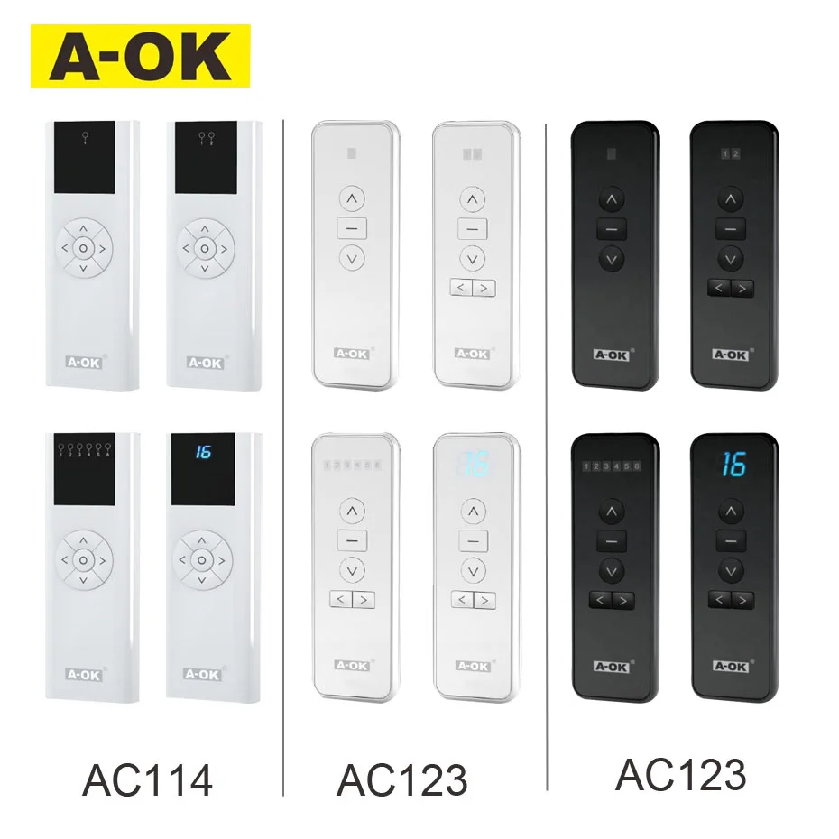 รีโมทคอนโทรล A-OK RF433 AC123/AC114 1/2/6/16 ช่องสัญญาณไร้สายสำหรับมอเตอร์ม่าน A-OK RF433/มอเตอร์ท่อ ไม่รวมแบตเตอรี่ 1