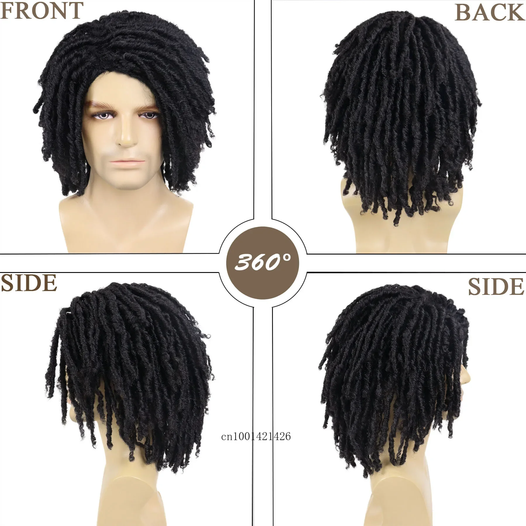 Jet black male wig synthetic Rasta hair dreadlock wigs medium length Colly braided wigs for men guys fake dreads faux loc wig