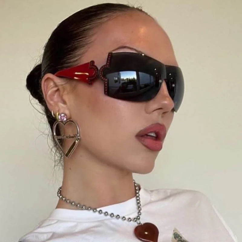 

New Fashion Oversized Luxury Diamond Sunglasses Women Vintage Big Frameless Sun Glasses Female Rimless One Piece Goggle Shades