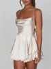 Women Solid Color Cami Playsuits Backless Women Sexy Spaghetti Strap Sleeveless Halter Shorts Jumpsuit Ruffle Romper Clubwear 1