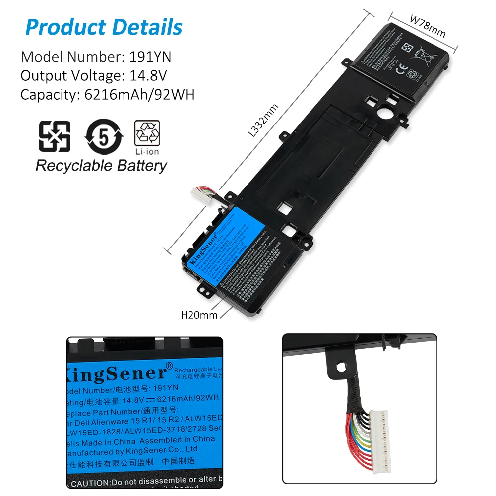 Kingsener-dell Bateria do Portátil Dell Alienware 15 R115 r2 Alw15ed1828 2f3w1 Alw15ed-1718 Alw15er3718 191yn 410gj 8nh55 - Imagem 4