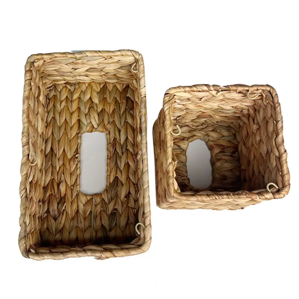Tissue Box Holder Water Hyacinth Handwoven Straw Basket Natural Wicker Napkin Dispenser Square Facial Tissue Organizer For Table