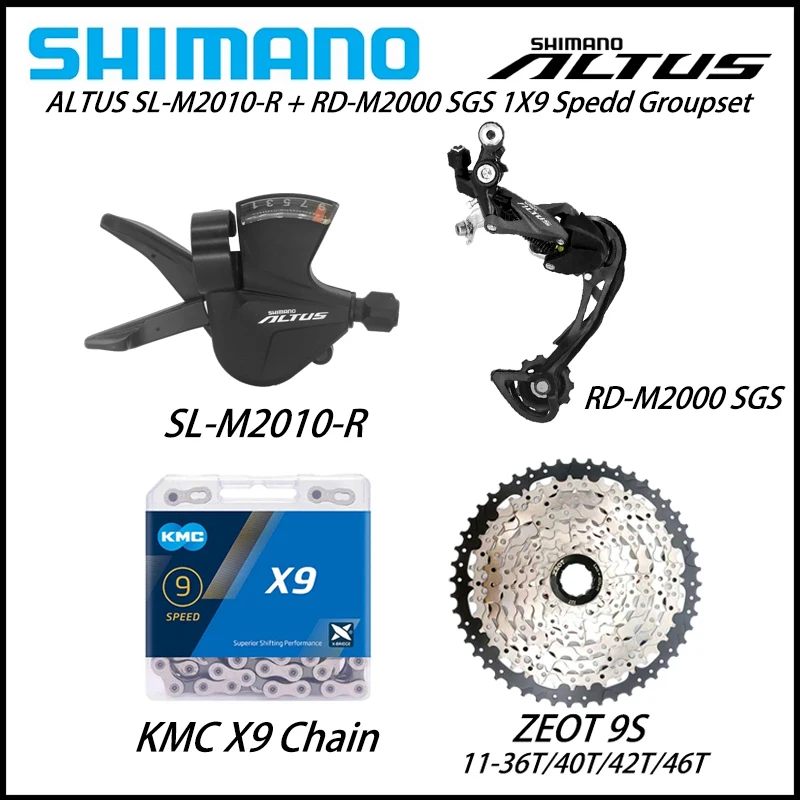 

SHIMANO ALTUS SL-M2010 RD-M2000 9v Groupset SL-M2010 Shifter RD-M2000 Rear Derailleur X9 Chain ZEOT Cassette 11-36/40/42T