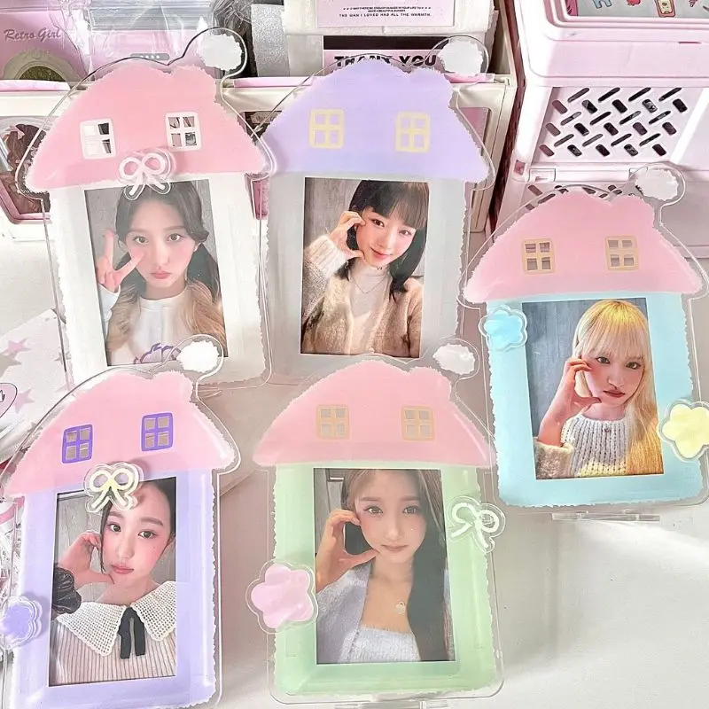 아크릴 케이팝 사진 카드 거치대, INS 3 인치 집 모양 사진 프레임, 케이팝 액자 아이돌 카드 디스플레이 스탠드, 방 테이블 케이팝 장식 