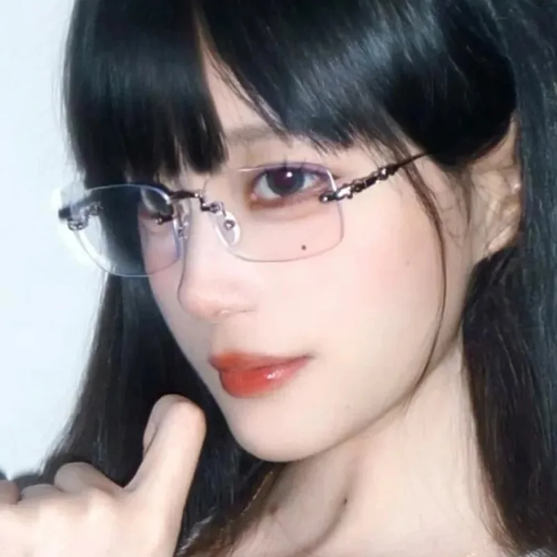 Eyeglasses Transparent Square Rimless Blue Light Blocking Fashion Frameless For Women Men Silver Computer