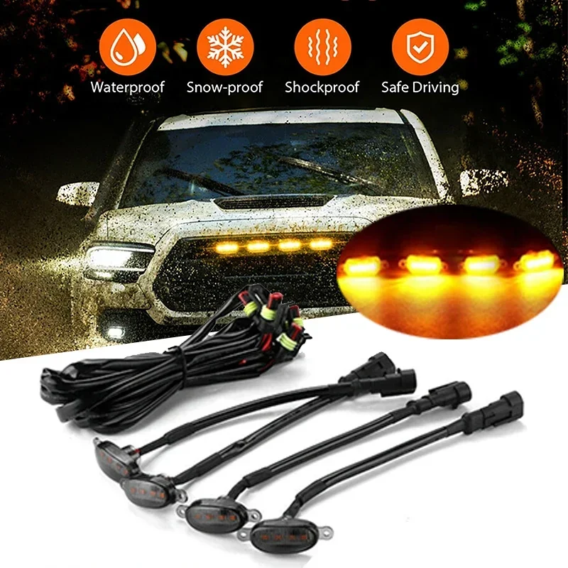 LED Driving Lights 4Pcs/set Universal Car LED Grille Light