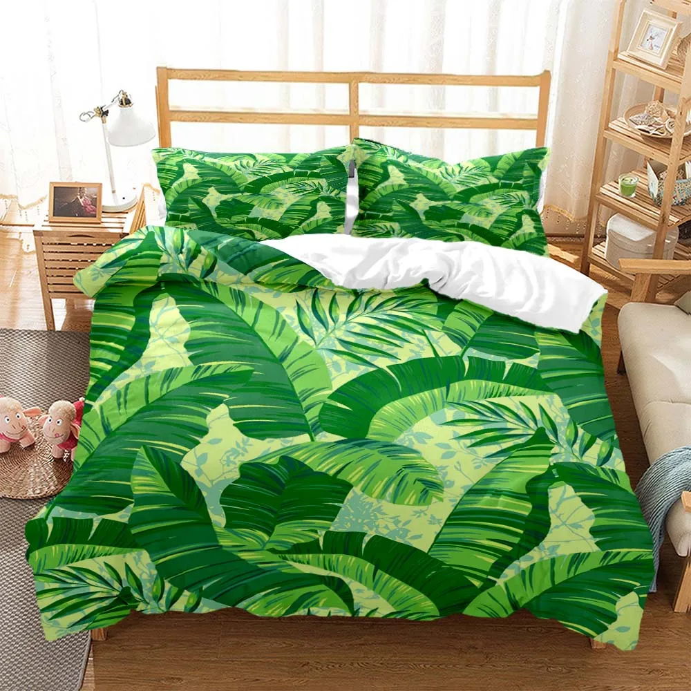 

Fresh green leaf minimalist printed Quilt Cover Pillow Cover bedding set luxury Queen bedding set Customized bedding set