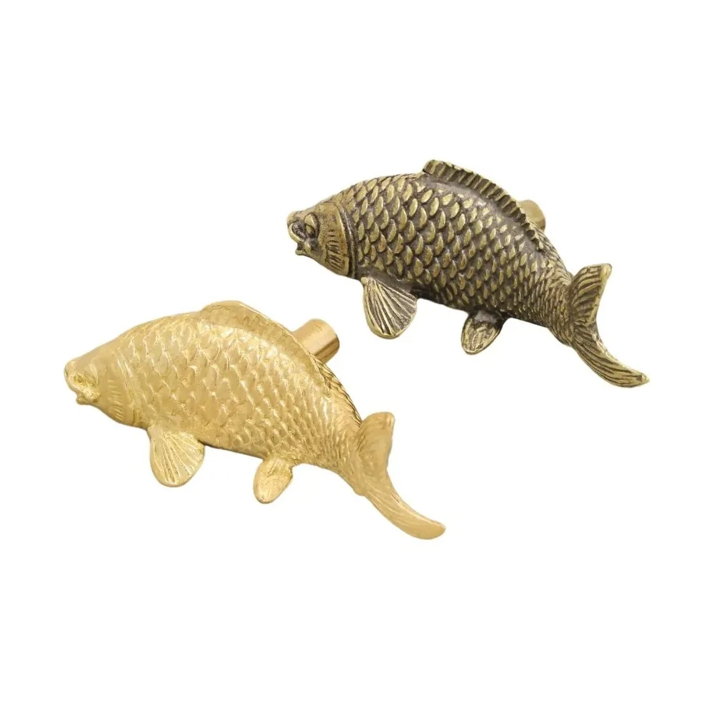 Gold Color Carp Fish Brass Handle Luxury Furniture Hardware Cabinet Door Knobs Retro Single Hole Wardrobe Drawer Pulls Window