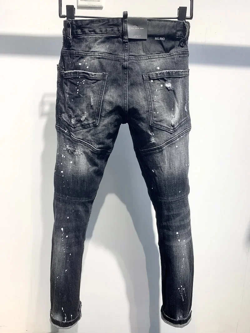fashion BRAND D2 Men Jeans Denim Pants Slim Pencil Trousers biker Buttons Classics skinny slim DSQ2 black JENAS for husband 395 2