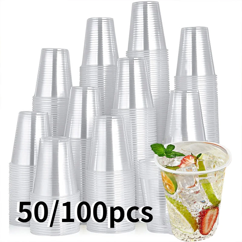 50/100PCS Disposable Transparent Plastic Cup Cold Heat Resistant Plastic Cup Outdoor Picnic Birthday Kitchen Household Tools