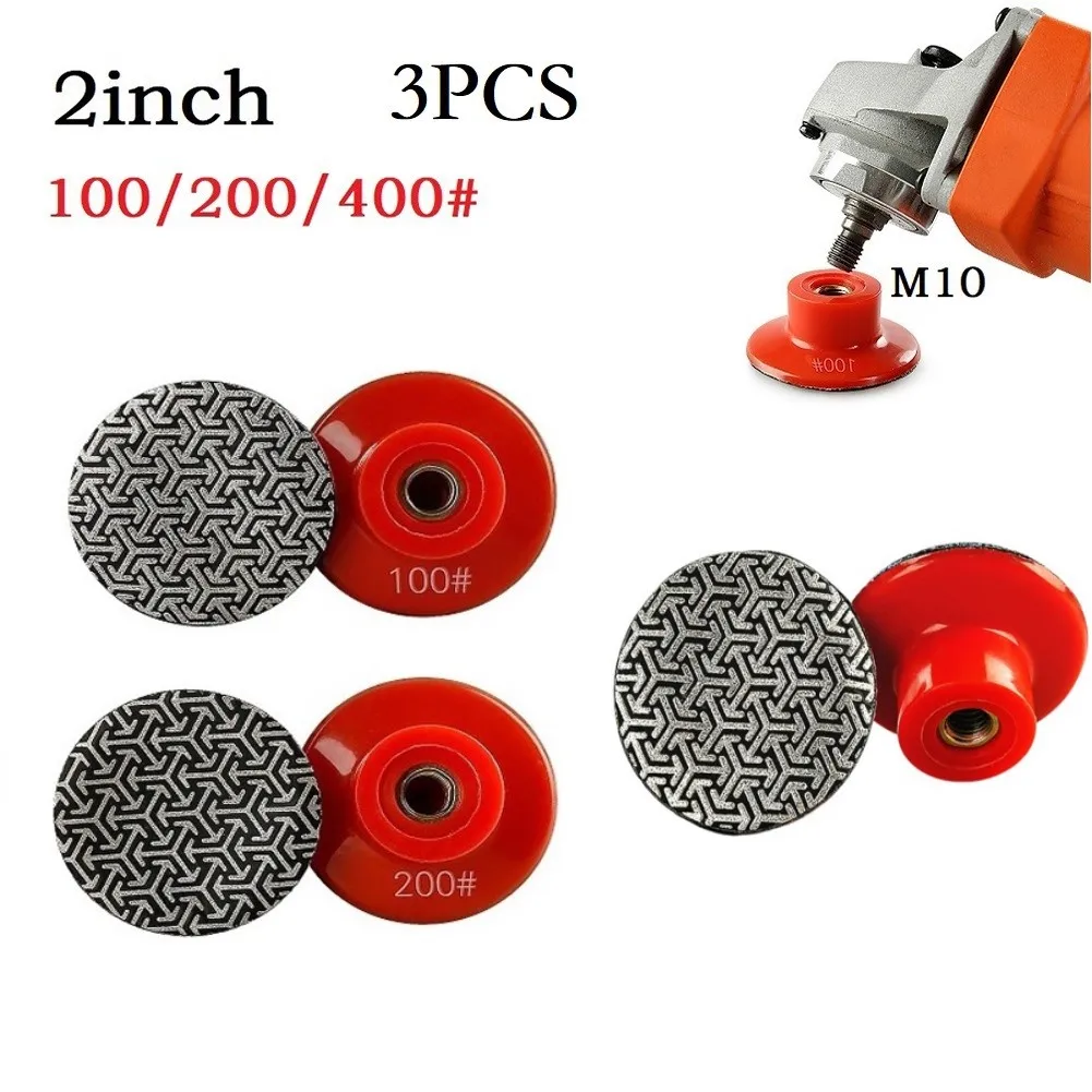 

3PCS 50mm M10 Electroplated Diamond Polishing Pads Tile Concrete Sanding Discs For Stone Wood Polishing 100/200/400Grit