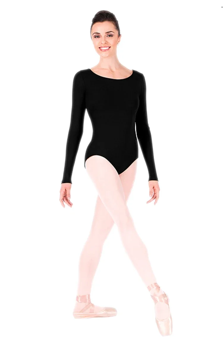 Speerise Women Classic Long Sleeve Leotard Ballet Dance Costume Nylon Scoop Neck Gymnastics Black Nylon Dancewear Spandex Tops