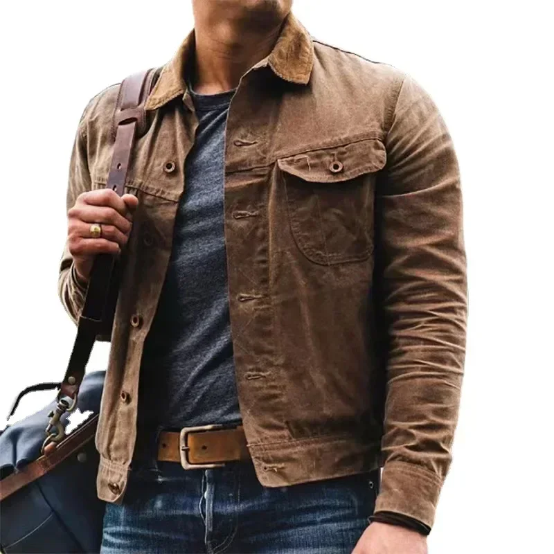 Autumn Retro Male Jacket Canvas Cotton Khaki Military Uniform Light Casual Work Safari Style Coats Man Clothing Mens Jacket