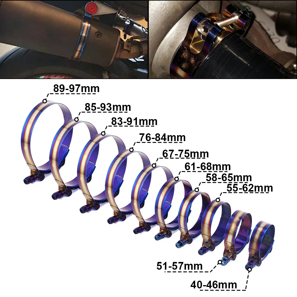 Hose clamps 40mm To 97mm 1.57" To 3.81" T-Bolt Adjustable Stainless Steel Universal Titanium Blue