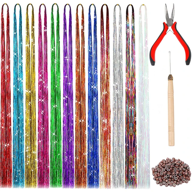 Hair Extension Tinsel Kit Glitter 200pcs Rings Beads Multi-color For  Cosplay Hair Styling New Year Christmas Women Girls - Braiders - AliExpress