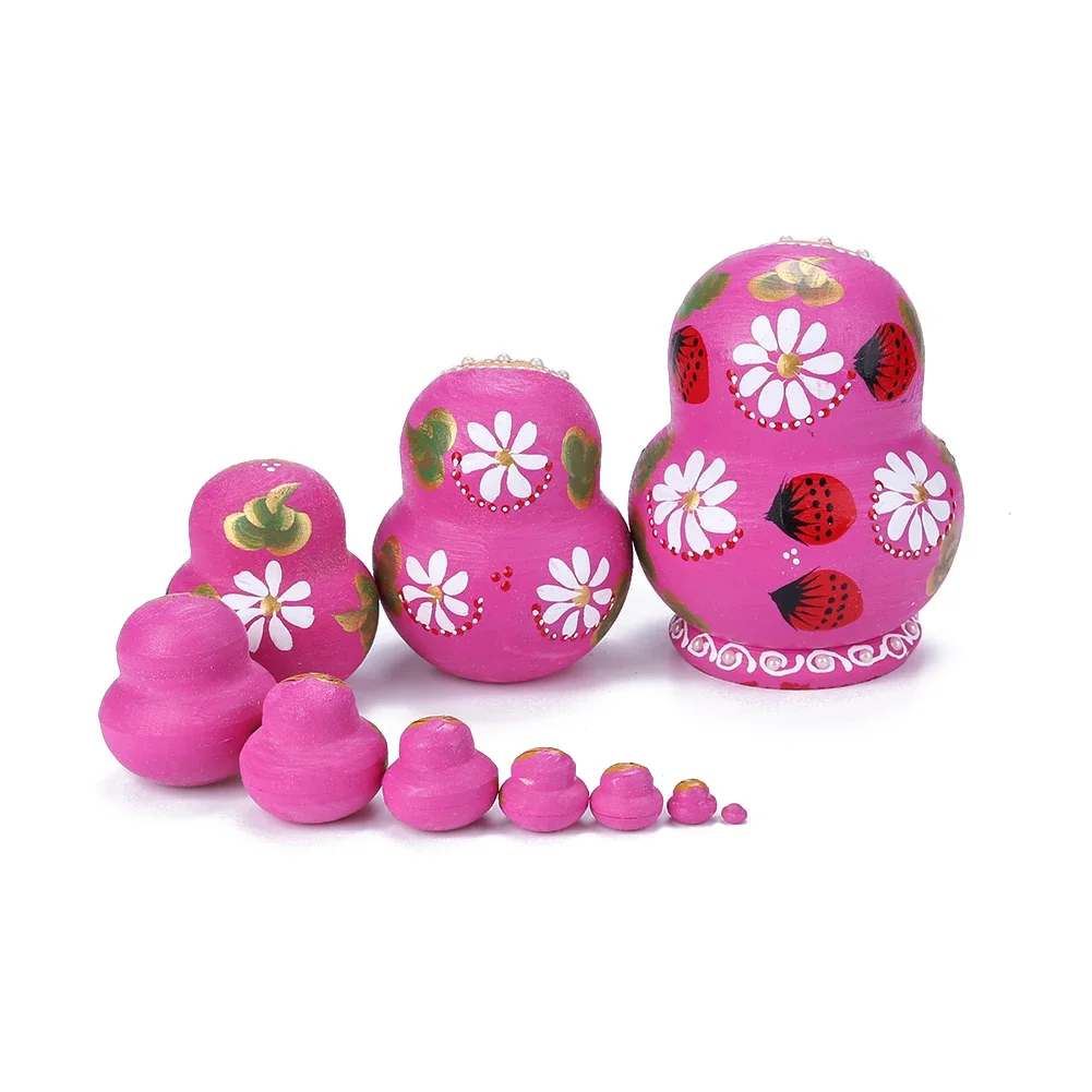 10 Floors Wooden Matryoshka Doll Safe Smooth Strawberry Flower Girl Matryoshka Doll Ornament Handmade Painted for Children Gifts