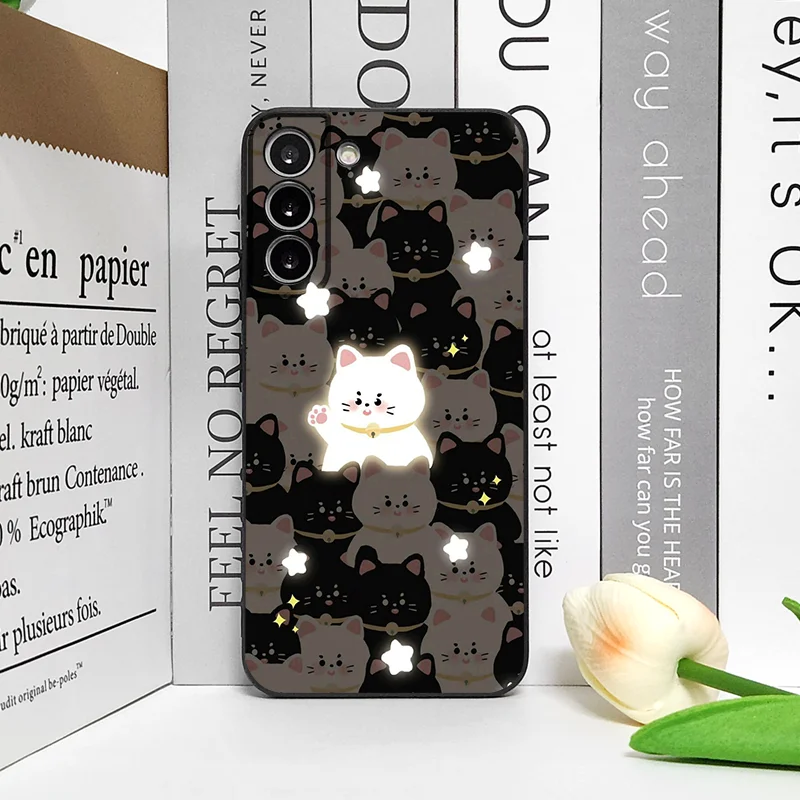 Cartoon Black and White Cat Couple Shockproof Soft Phone Case Cover