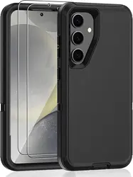 Military Grade Shockproof Defender Armor with Dual HD Screen Protectors - Premium Protective Case - Galaxy S23 Ultra (Black)