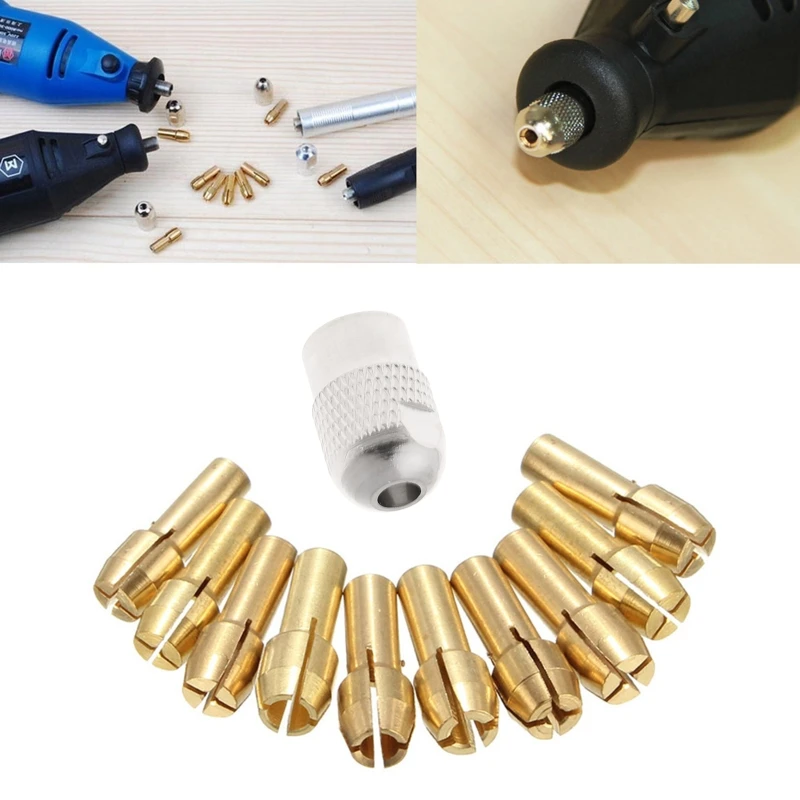 

10Pcs Brass Drill Chuck Collet Bits For Rotary Tool 0.5-3.2mm 4.3mm Shank Dropship