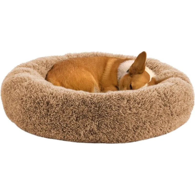 Dog Beds for Large Dogs, Calming Donut Dog Bed, Round Fluffy Beds, Plush Pet Bed for Dogs Up to 80Lbs, 34inch