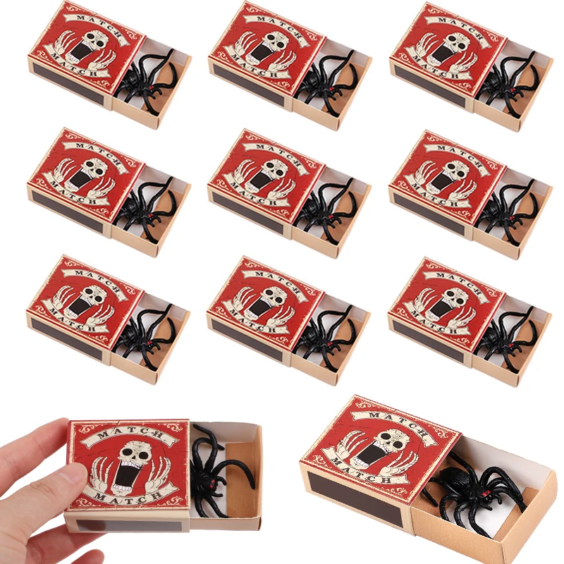 5/10Pcs Spider Prank Props Toys Surprise Box Funny Scared Fake Match Box Halloween Party April Fools' Day Adults Kids Gift
