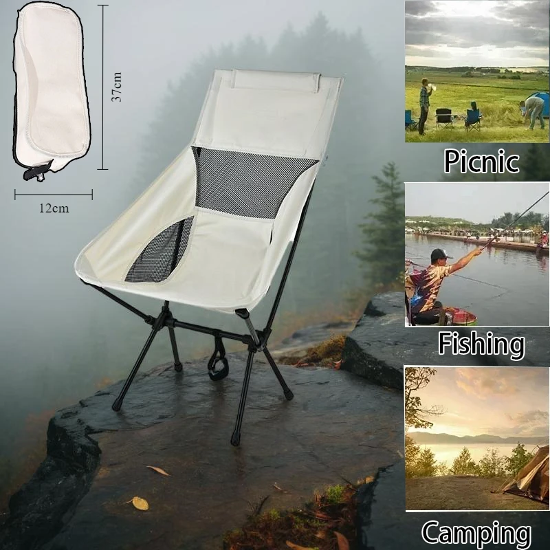 Chair Camping Fishing Chair Outdoor Camping Portable Folding Moon Leisure Beach Thick Steel Pipe Bearing 100KG