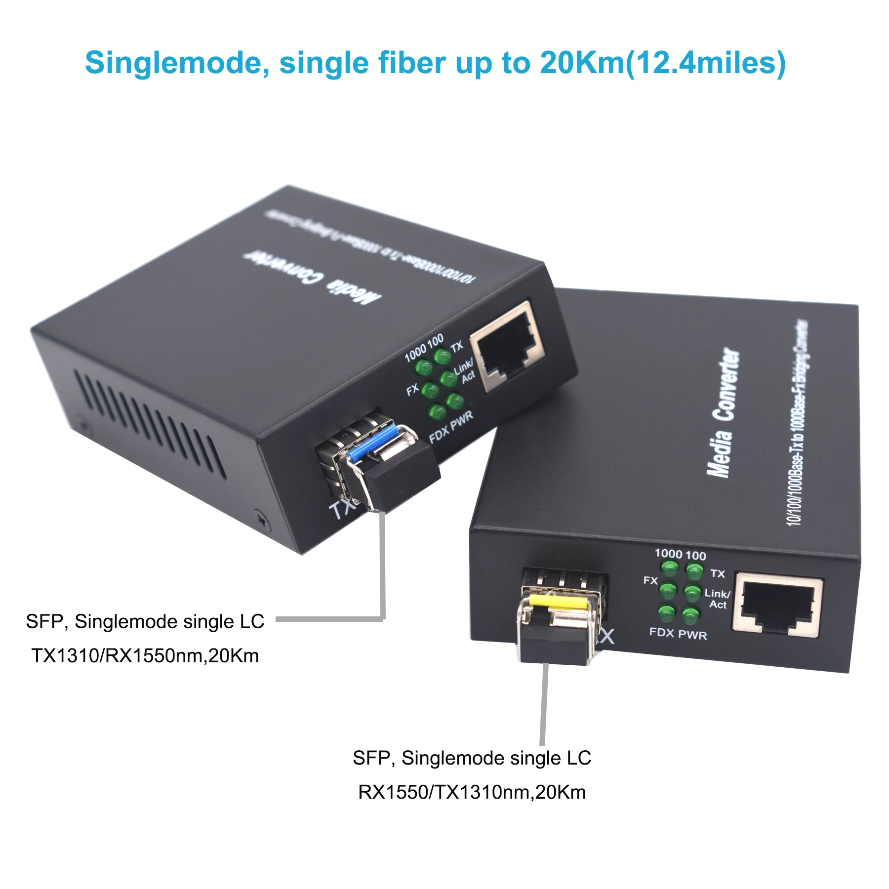 A pair 1.25G Bidi Gigabit Single-Mode Fiber to Ethernet Media Converter,  SFP slot, with bidi SFP LC Fiber Module,1310nm/1550nm AliExpress